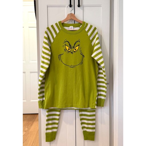 Hanna Andersson Adult Large The Grinch PJs Pajamas Set Green White Long John - Picture 8 of 8